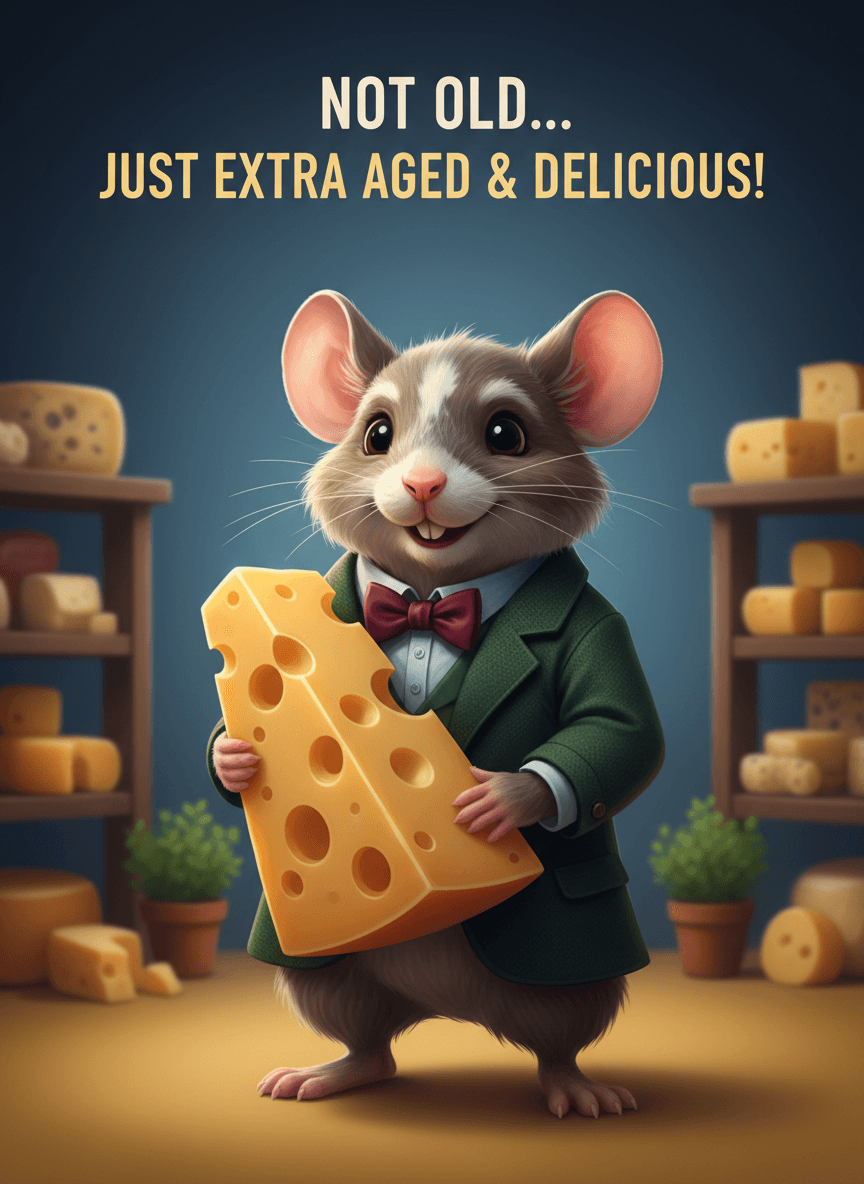 Extra Aged Birthday Card - Mouse and Cheese