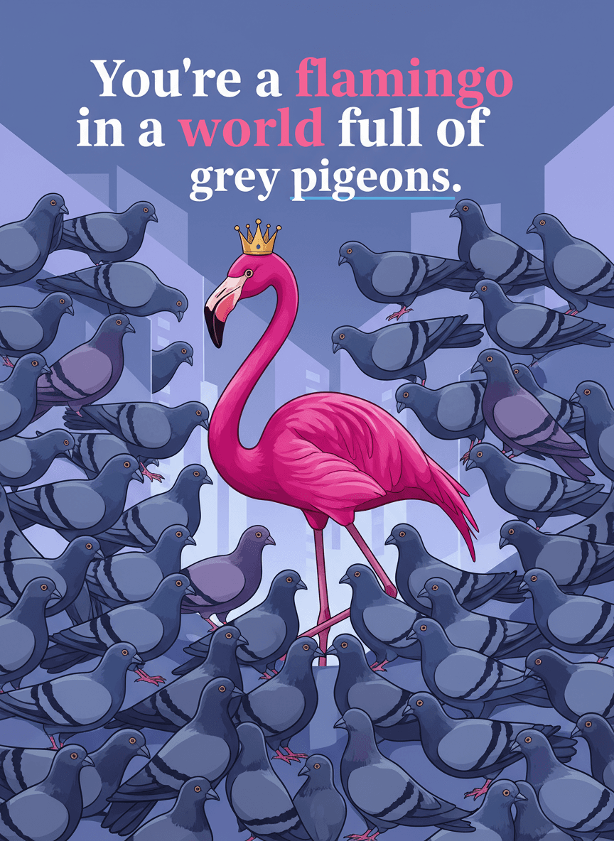 Flamingo Pigeons Encouragement Card - Funny Gift UK