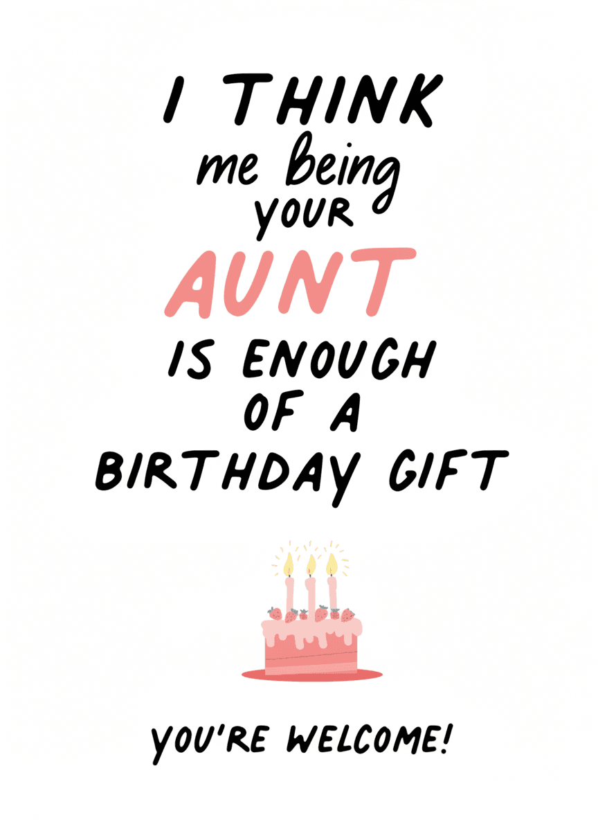 Funny Aunt Birthday Card - Enough of a Gift - Funny Gift UK
