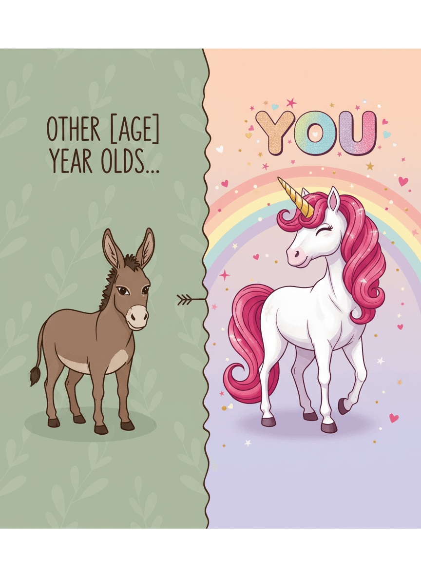 Funny Birthday Card - Unicorn vs. Donkey - Funny Gift UK