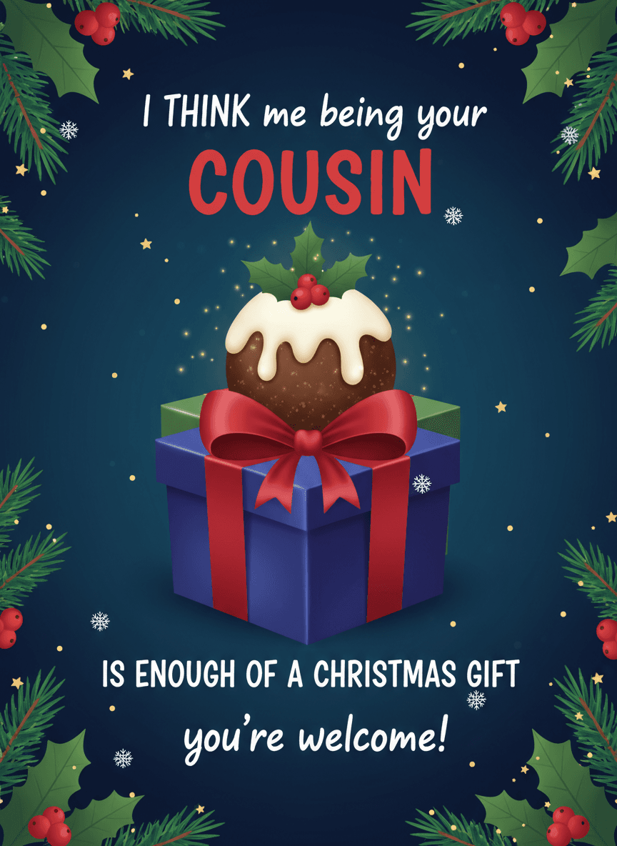 Funny Cousin Christmas Gift Greeting Card - Funny Gift UK