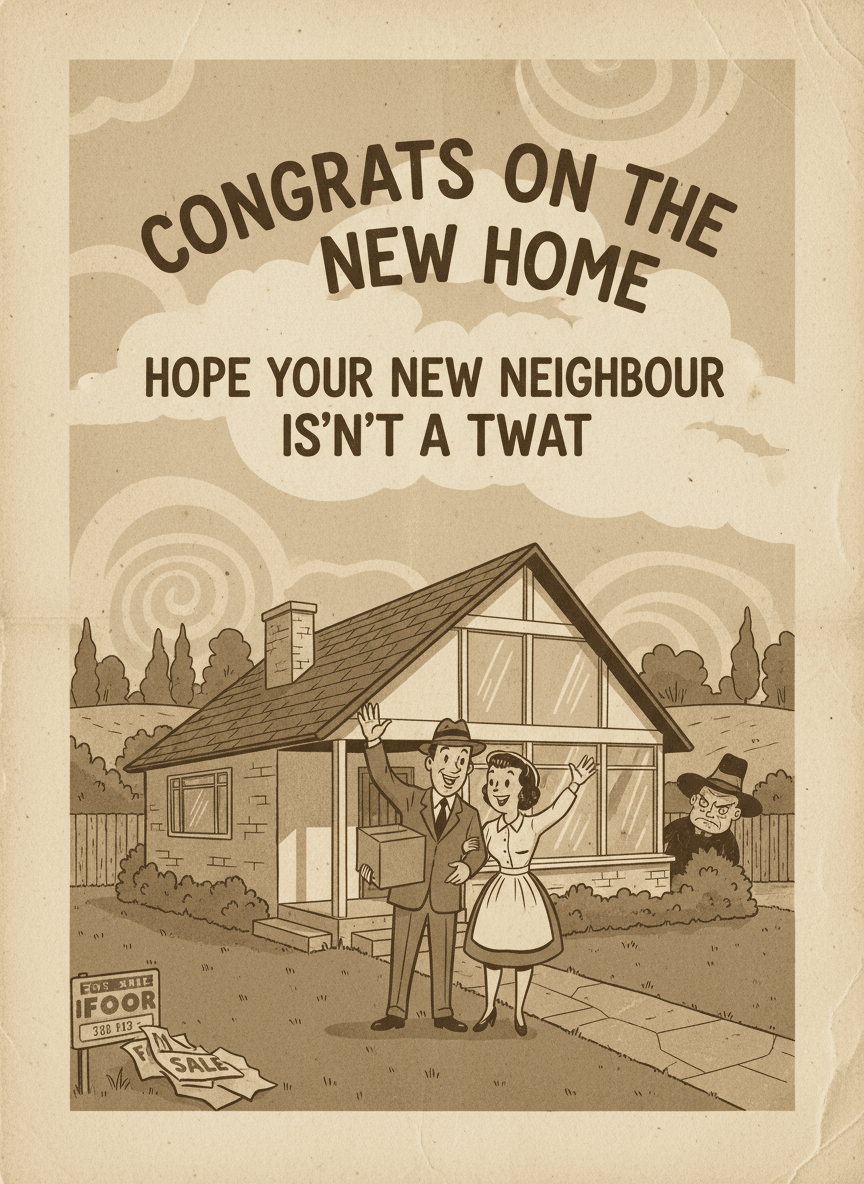 Funny New Home Card - Hope Your Neighbour Isn't a Twat