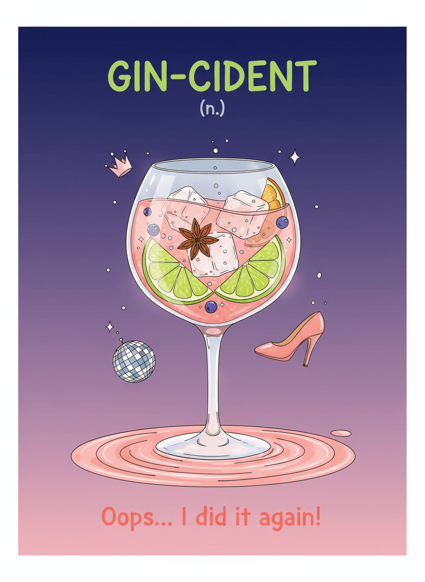 Gin-cident Cocktail Pun Greeting Card - Funny Gift UK
