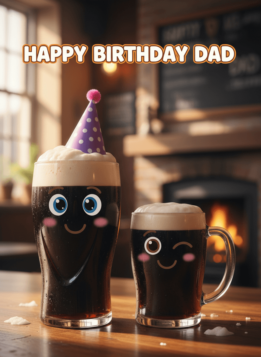 Happy Birthday Dad Beer Glasses Greeting Card - Funny Gift UK