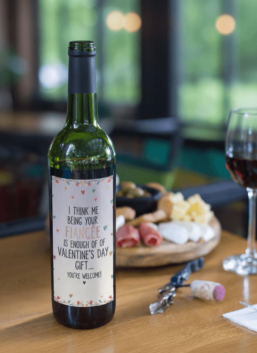 I think me being your Fiancee wine bottle label - Funny Gift UK